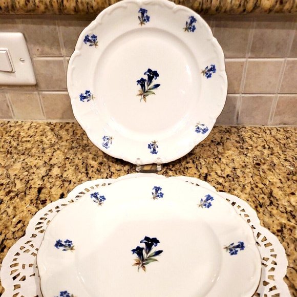 COPY - Bareuther Plates Set Of 2 Bavaria US Zone 1946 - 1949 Germany Blue Flora… - Picture 1 of 4